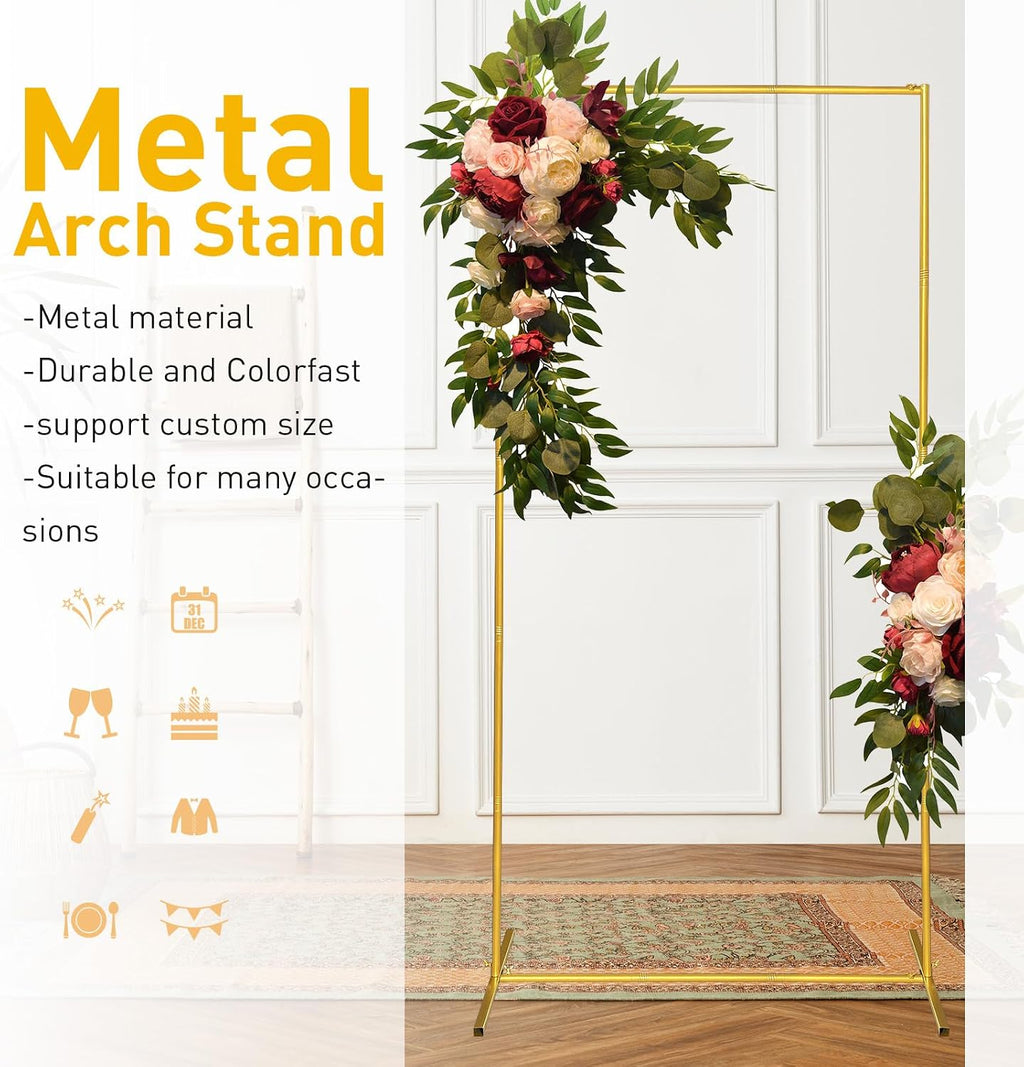 Metal Wedding Arch Backdrop Stand 6.6x5 FT Gold Square Balloon Arch Frame for Wedding, Birthday Party, Baby Shower