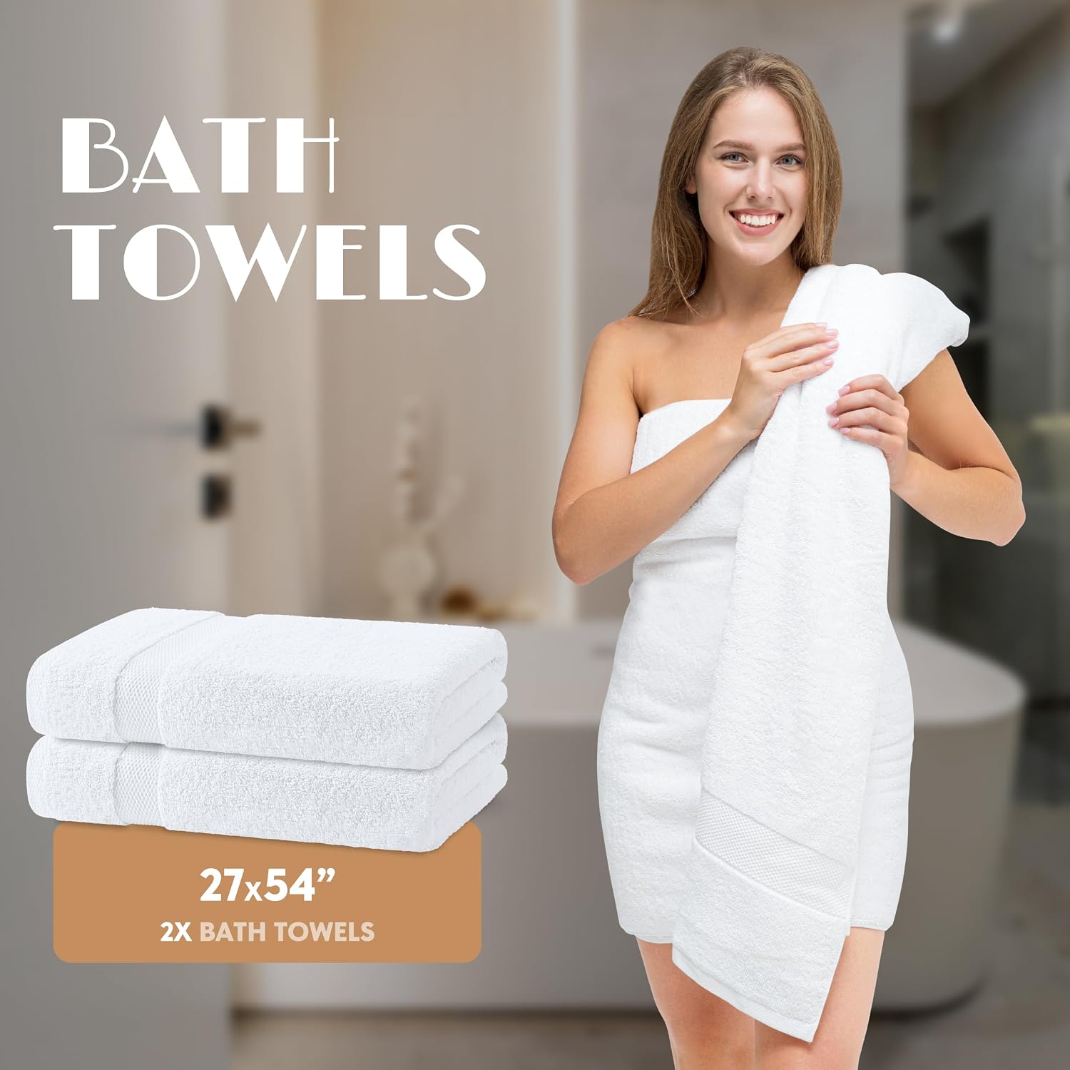 White Bath Towel Set of 6 - 100% Cotton Highly Absorbent Towels for Bathroom, 2 Luxury Bath Towels 650GSM, 2 Hand