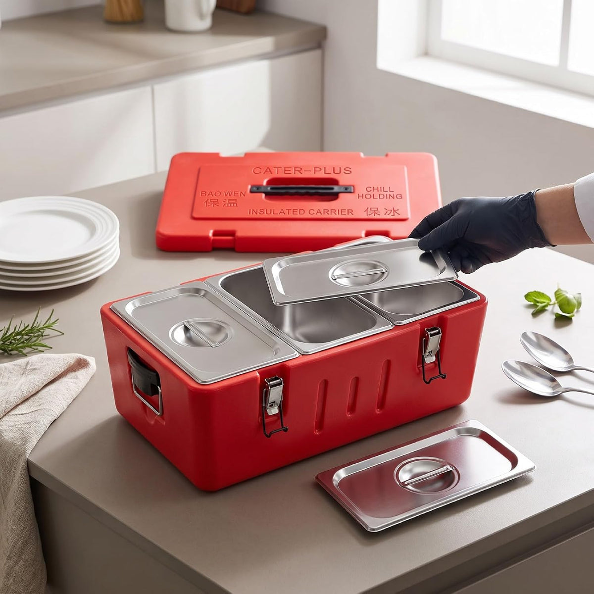 Insulated Food Pan Carrier with 3 Stainless Steel Inner Basins