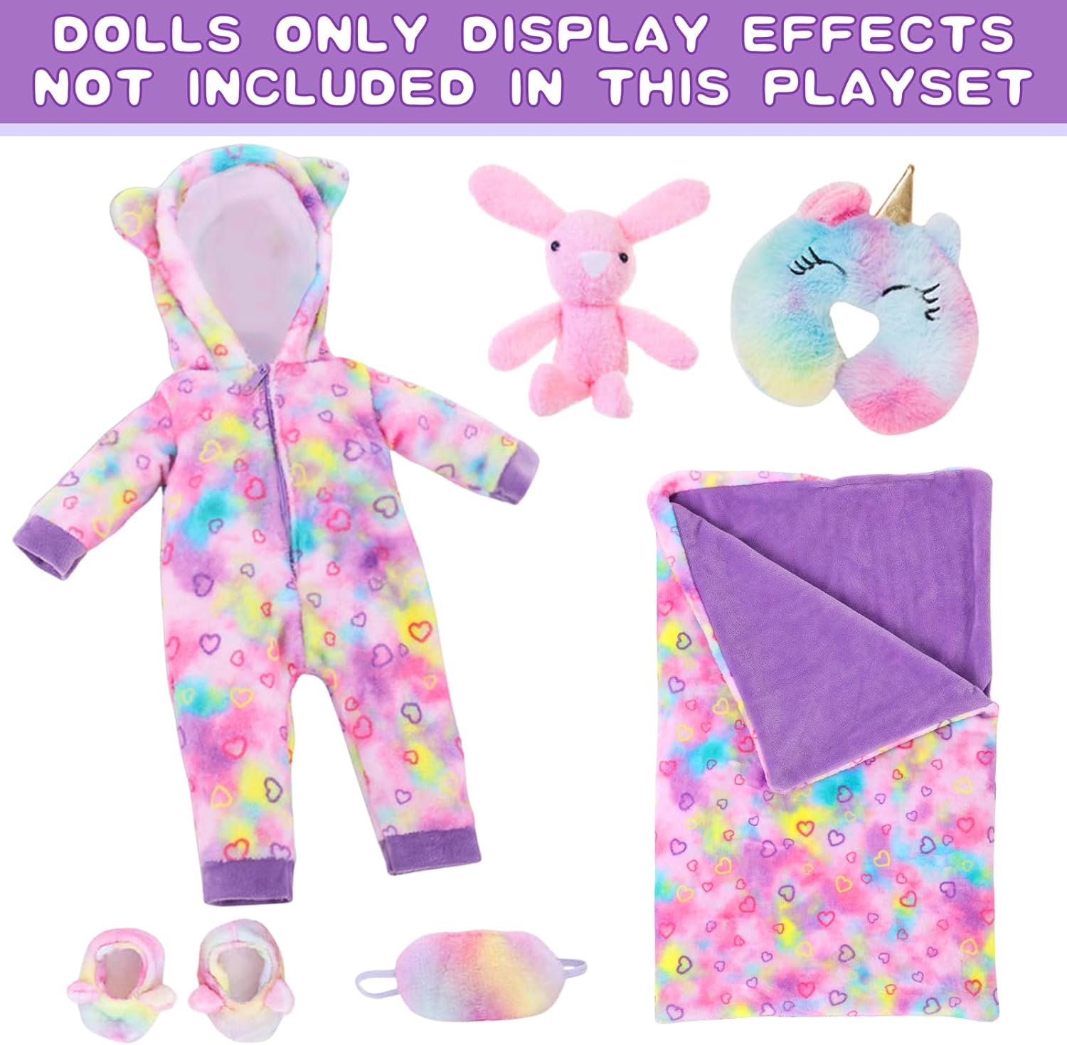 American 18" Doll Clothes and Sleep Bag Accessories,Sleepover Outfit Set Fits 18 Inch Dolls Include Rainbow