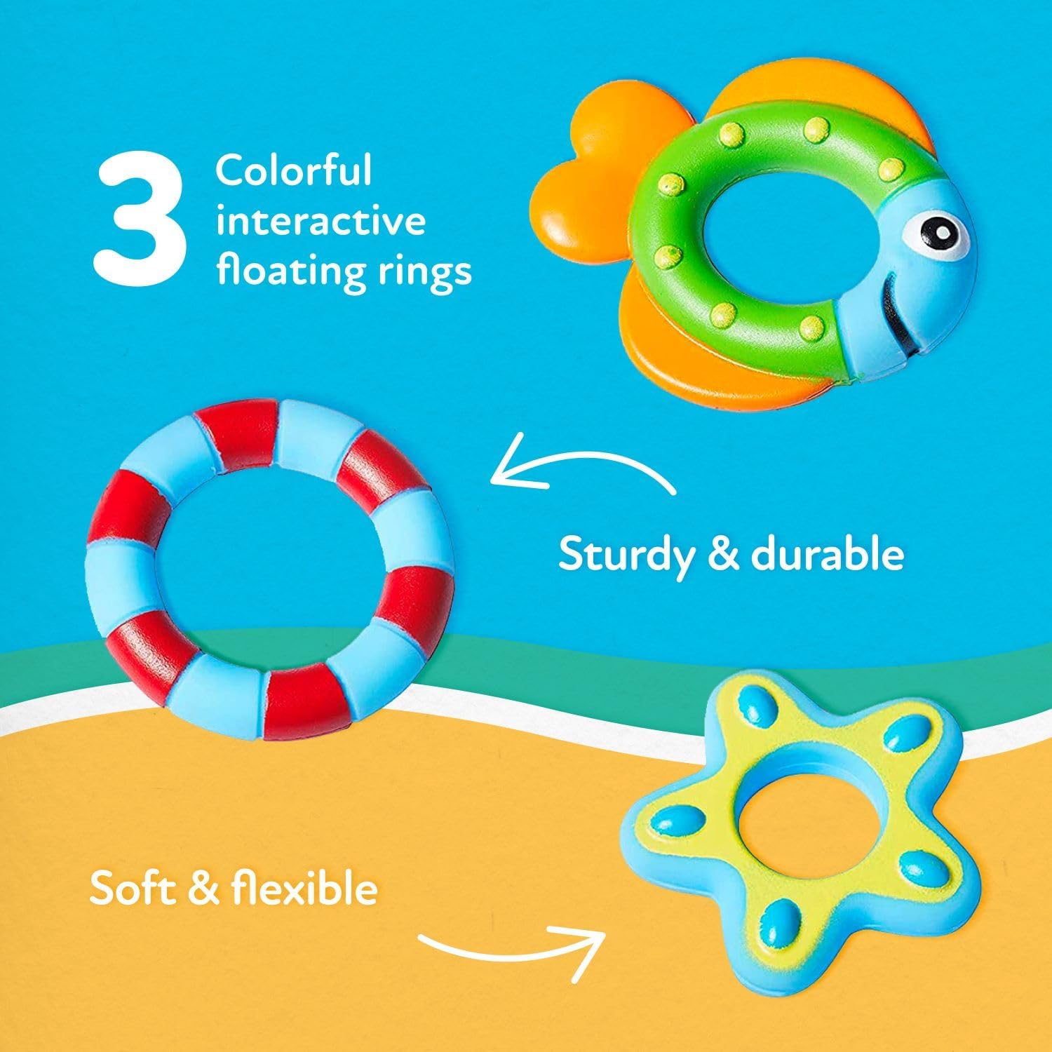 Floating Octopus with 3 Hoopla Rings - Baby & Toddler Bath Toy - No Hole Design Keeps Moisture Out - Fine Motor