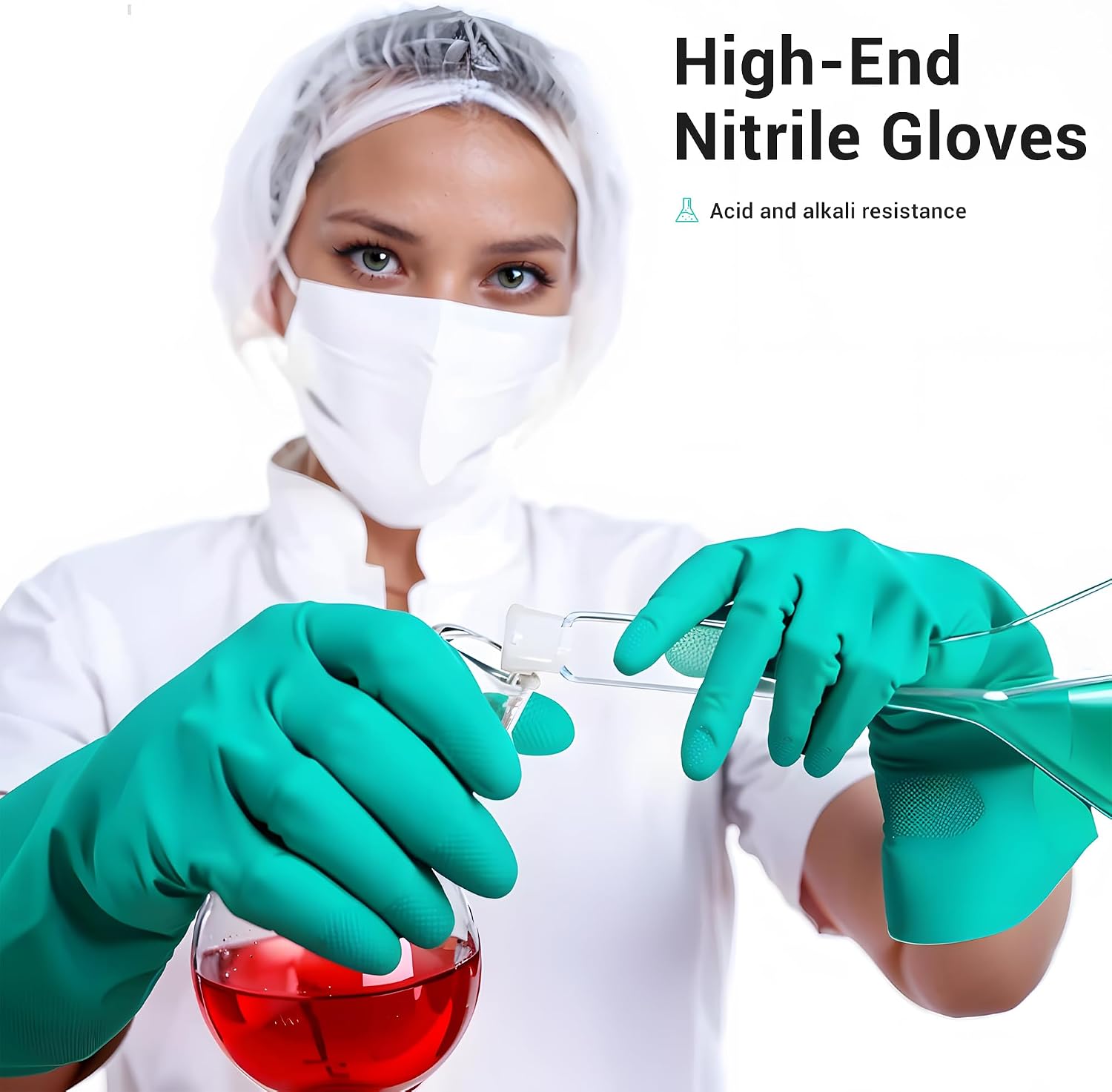 Chemical Resistant Nitrile Gloves, Latex Rubber Free, 1 Pair, L | 15mil,Reusable Heavy Duty Diswashing Gloves, Resist