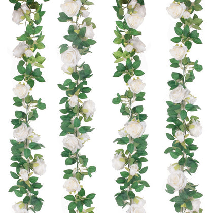 4Pcs(26 FT) Artificial Rose Vine Fake Flower Garland Fake Silk Rose Hanging Vine for Wedding Party Background Arch