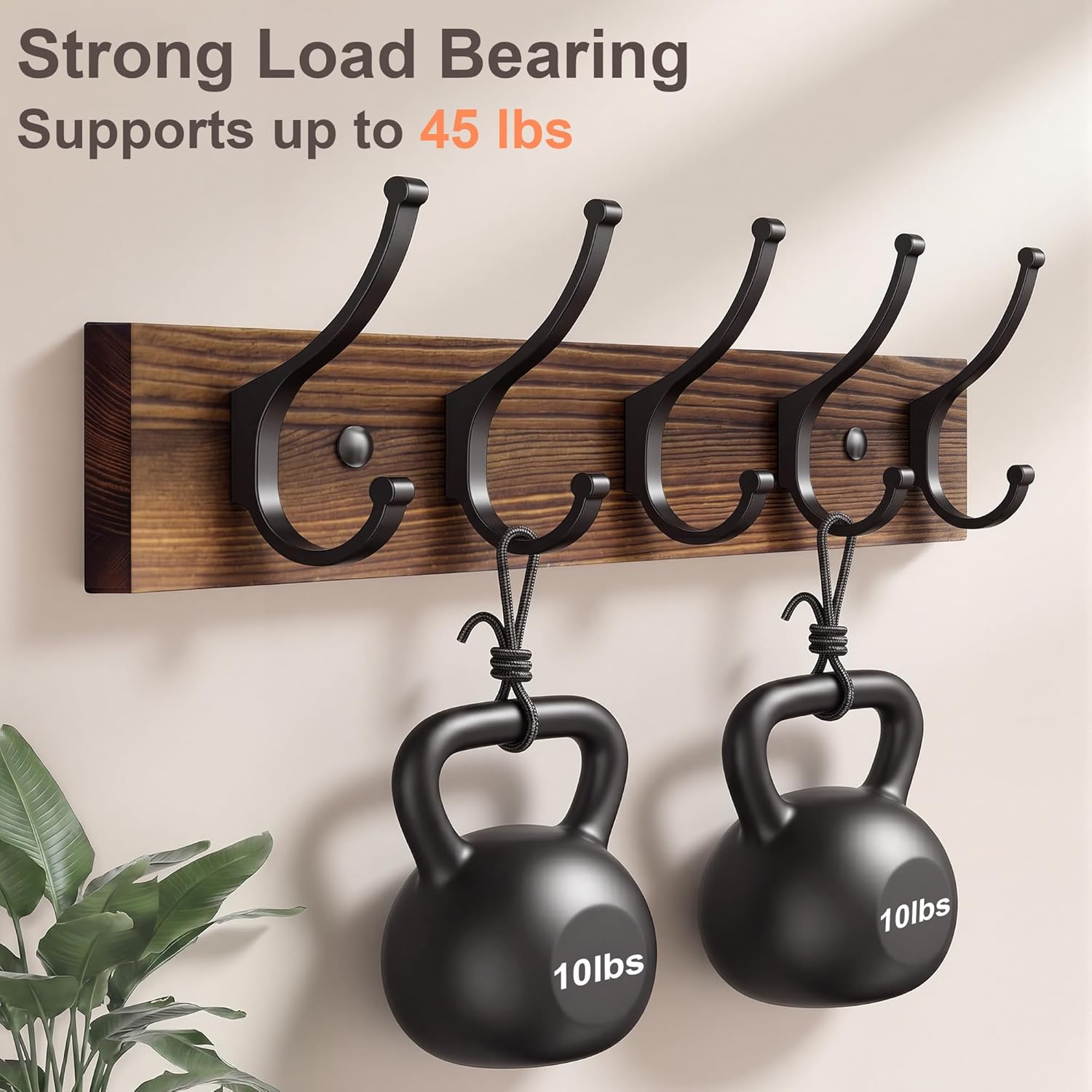 2 Pack Wooden Coat Rack Wall Mount, 16.1" Rustic Coat Hanger Hooks with 10 Double Hooks, Wall Coat Rack for Hat