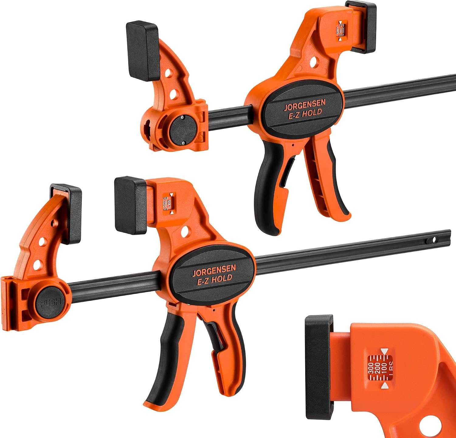 JORGENSEN E-Z Hold 2-Pack 12" 300LBS Load Indicator Woodworking Bar Clamps | Expandable Clamp/Spreader, One Handed, F