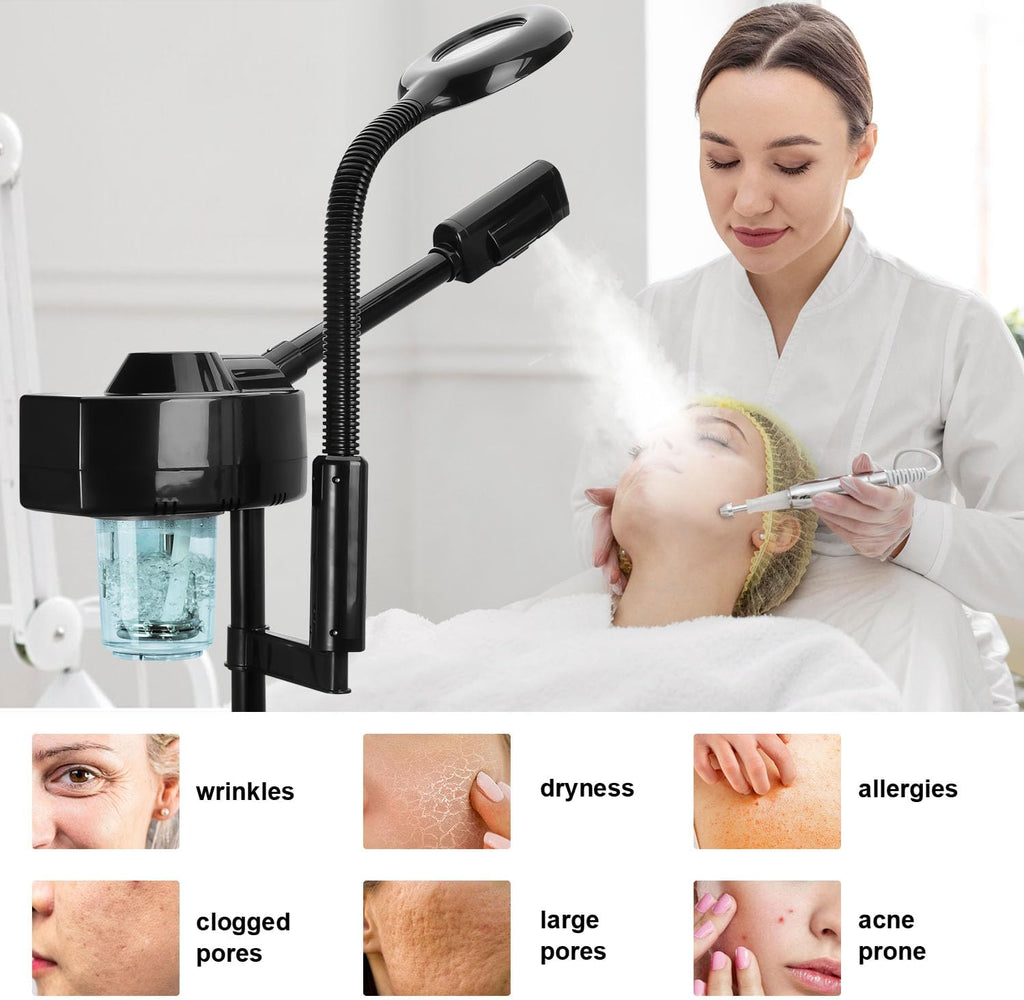 2 in 1 Facial Steamer Professional Ionic Face Steamer with 5X Magnifying Lamp&Adjustable Hot Mist Nozzle, Esthetician
