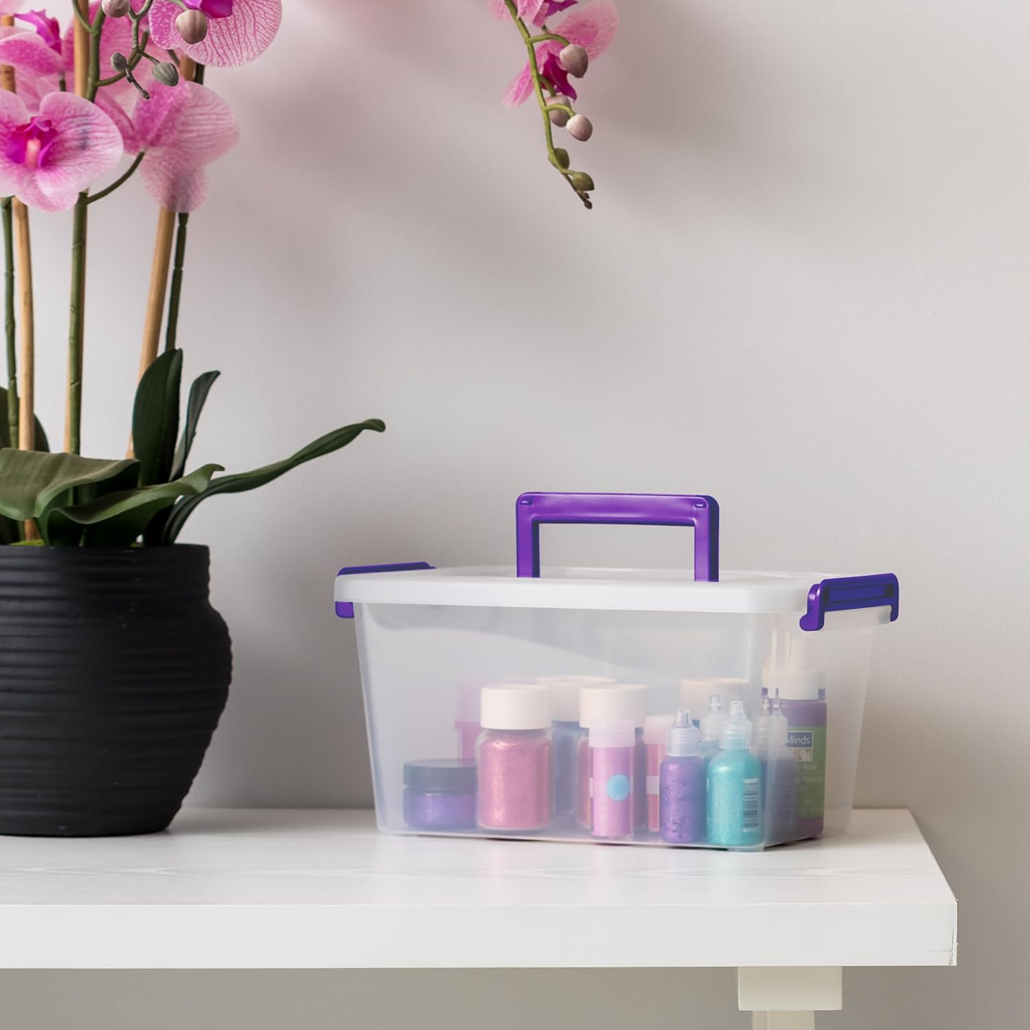 5 Qt. Plastic Craft Storage Container Bins with Lids, 6 Pack, Small Art & Office Supply Organizer Tote, Sensory Bins