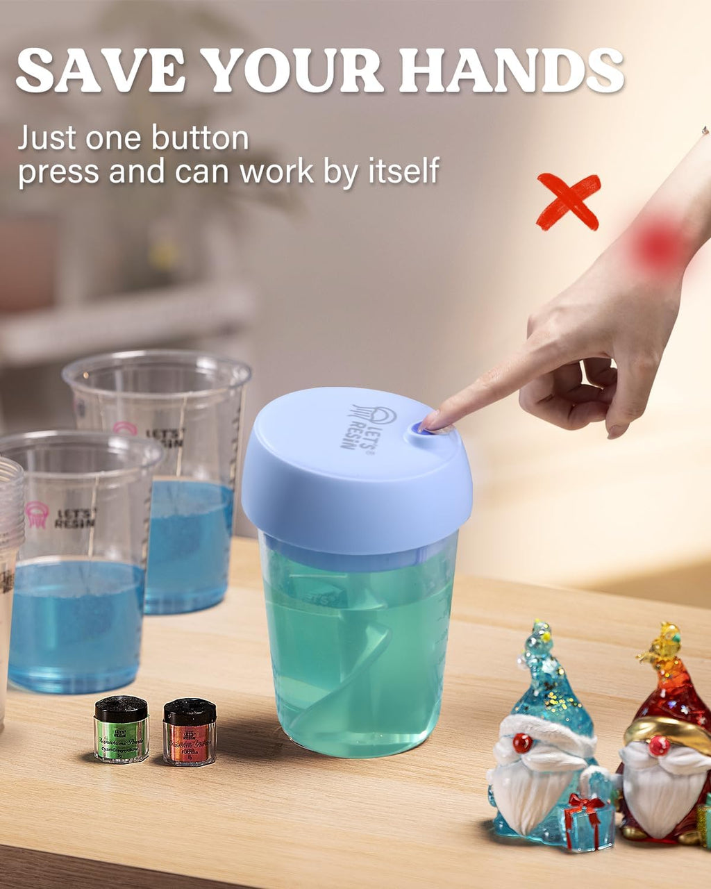 Auto Resin Mixer, Rechargeable Epoxy Mixer with Silicone Cup | Hands-Free Mixing Design, Rechargeable Electric