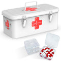 Metal First Aid Box with 3 Pill Organizers, White
