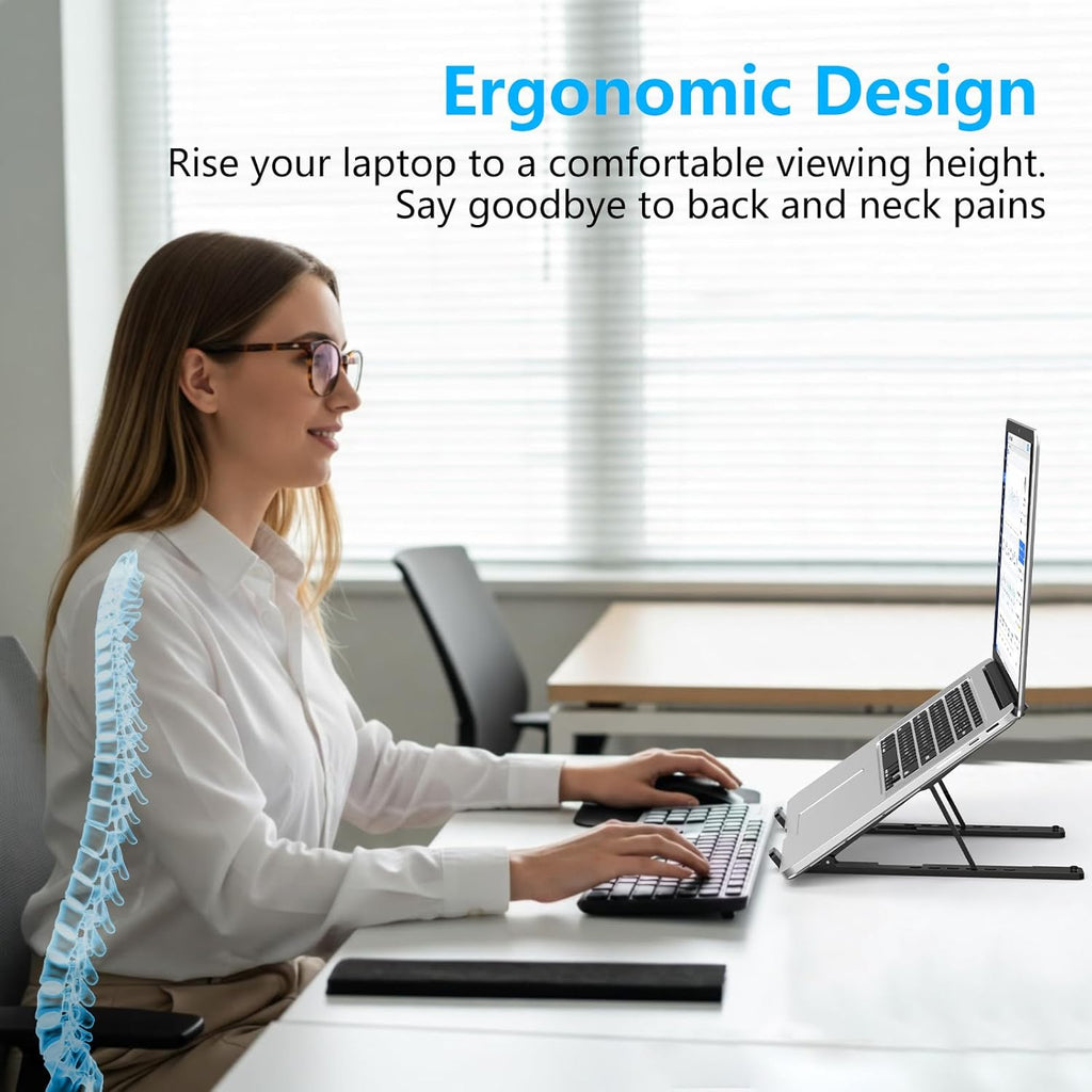 Adjustable Laptop Stand, Portable Laptop Riser for Desk, ABS+Silicone Foldable Ventilated Cooling Notebook Holder