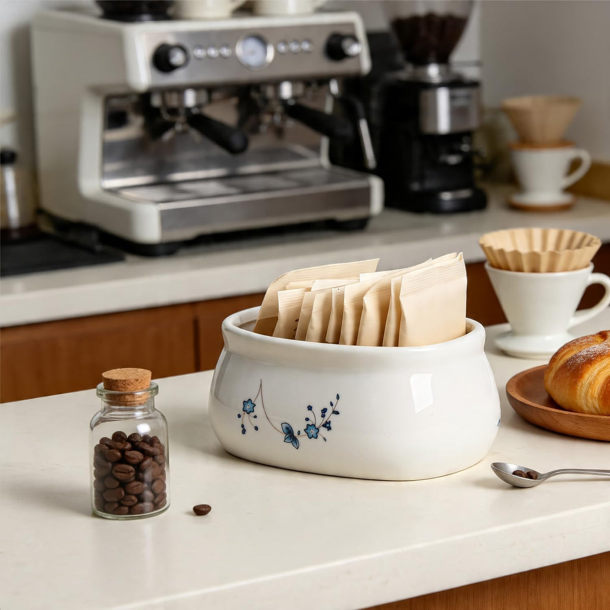 Ceramic Sugar Packet Holder 4.5 OZ Sugar Bowl Tea Bag Bowl-Blue and White