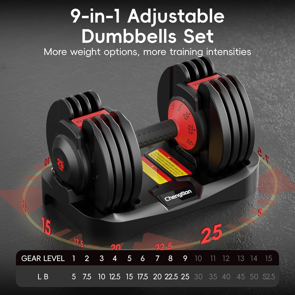 New Upgraded Adjustable Dumbbell Set of 2 (52.5 lbs/25 lbs), 15/9 Weights Dumbbell Set with Safe Locking System