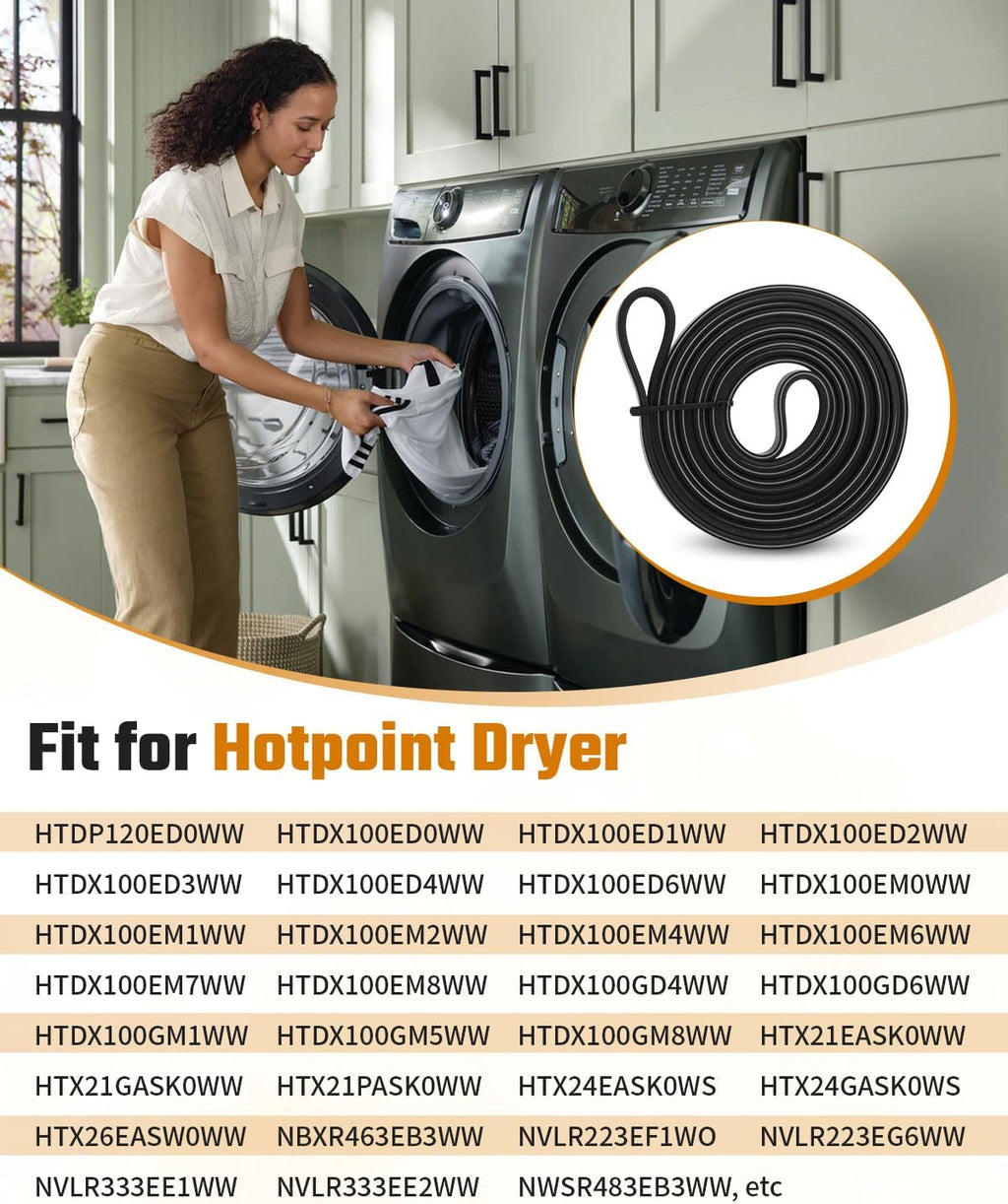 Dryer Drive Belt Fit for Hotpoint HTDP120ED0WW HTDX100ED0WW HTX24EASK0WS HTDX100EM8WW HTDX050PM2WW HTDX100GM8WW HTDX100ED2WW HTDX100EM7WW HTDX100EM2WW