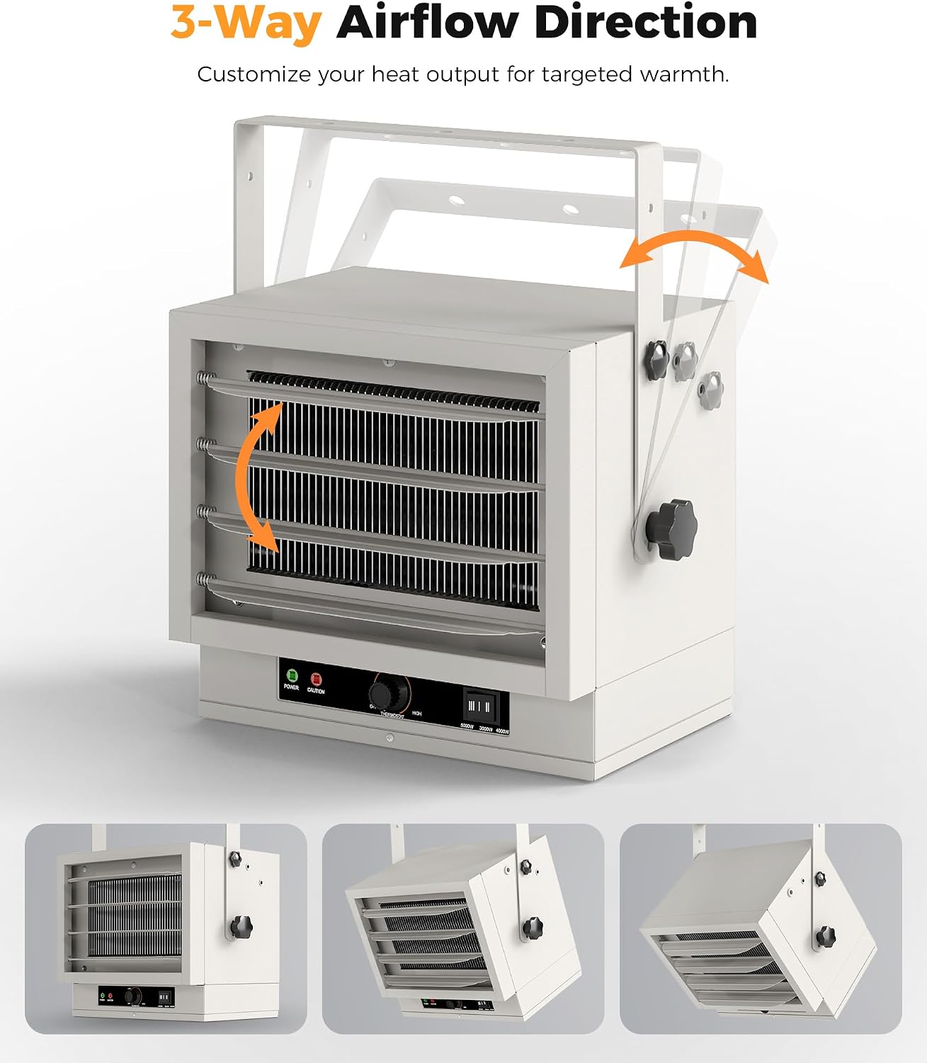 Electric Garage Heater for Indoor Use - 5000W, 240V Wall/Ceiling/Floor Mounted Shop Heater, Dual Overheat Protection