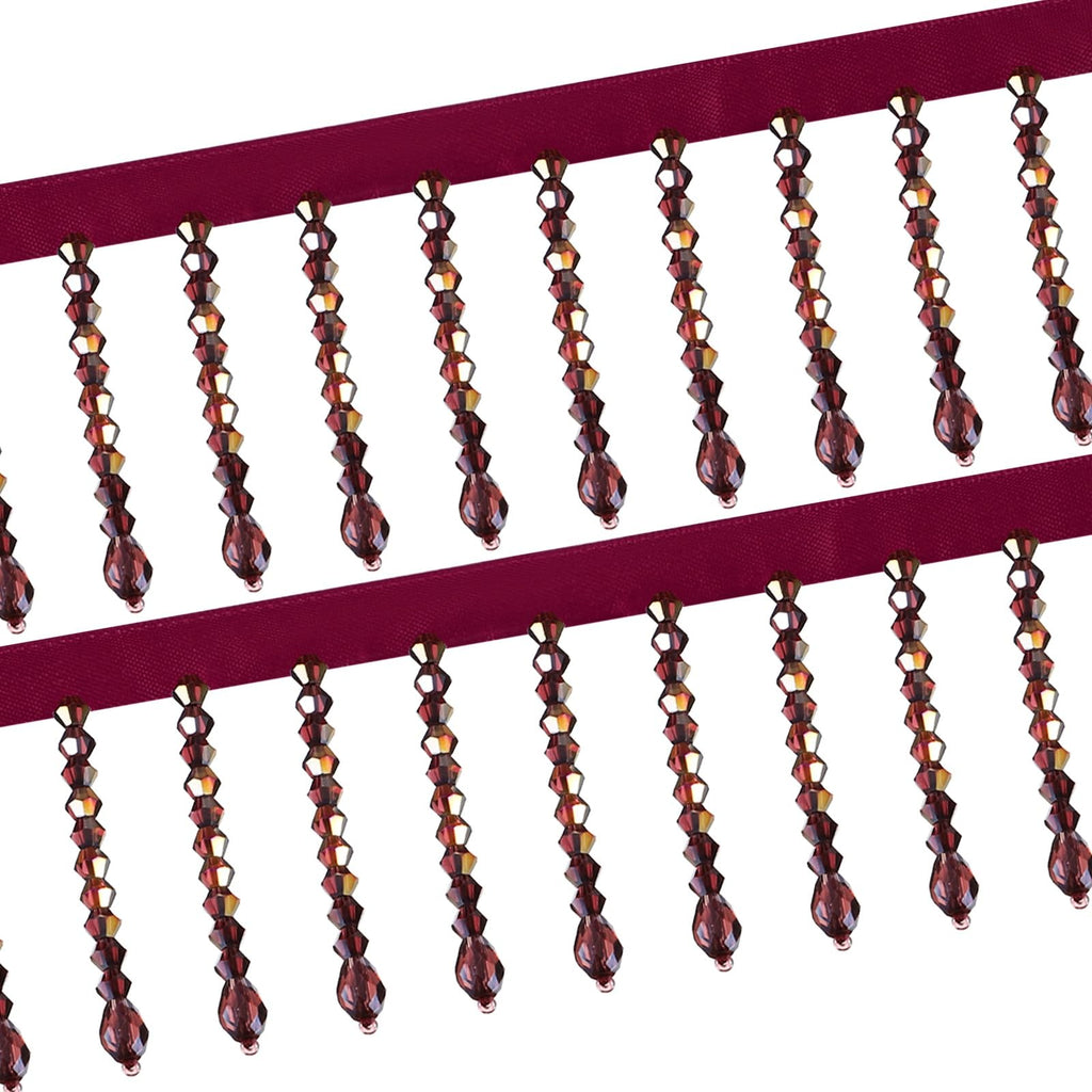1Yard Crystal Beaded Ribbon Fringe Trim Tassel 2.4" Deep Purple
