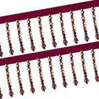1Yard Crystal Beaded Ribbon Fringe Trim Tassel 2.4" Deep Purple