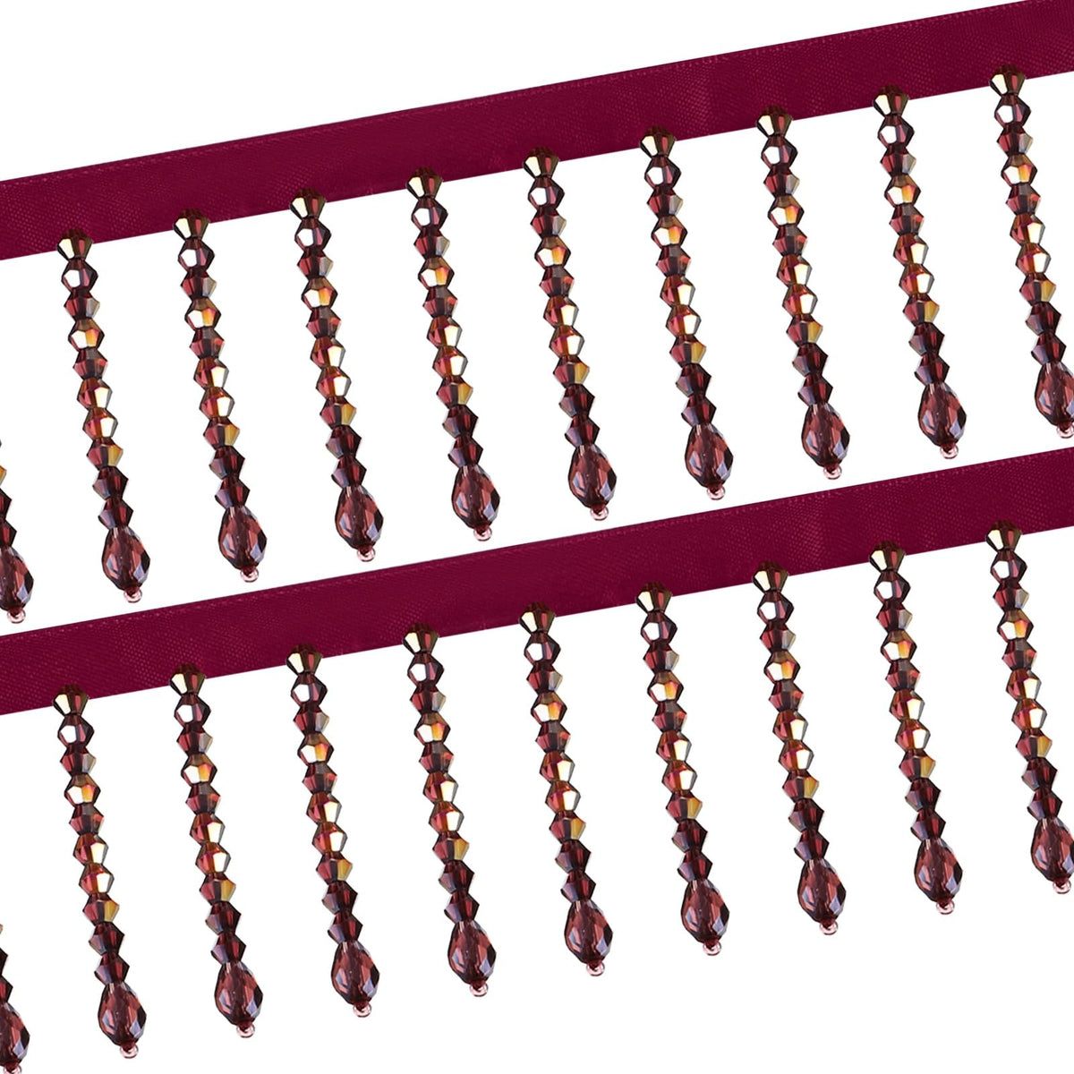 1Yard Crystal Beaded Ribbon Fringe Trim Tassel 2.4" Deep Purple
