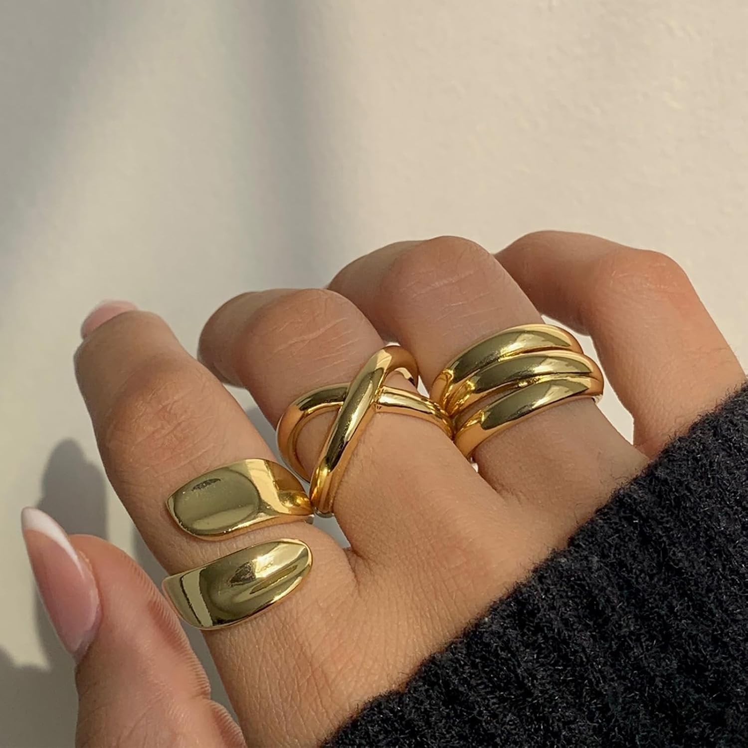 Chunky Gold Rings for Women Non Tarnish, 18K Gold Plated Stackable Thumb Ring, Statement Women Rings Set