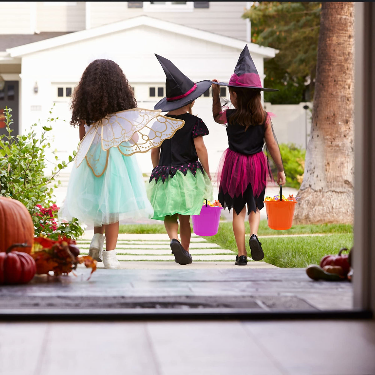 3 Pack Halloween Buckets, Orange Purple Green