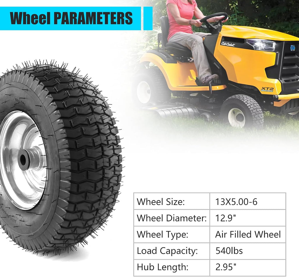 13x5.00-6 Tire and Wheel, Set of 2 Rubber Pneumatic Riding Lawn Mower Tires, Heavy Duty Lawn Mower Wheels with 3/4"