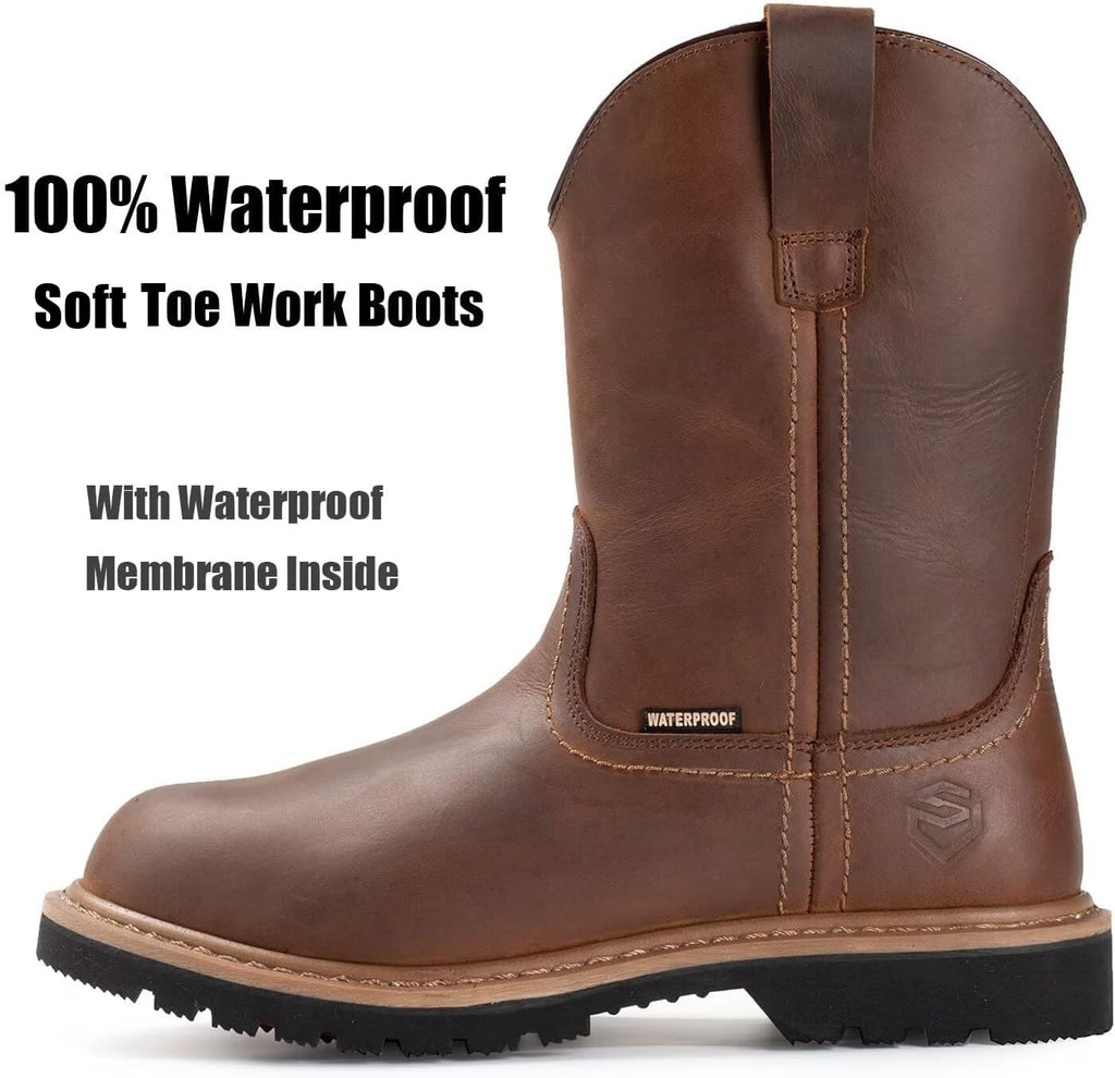 Men's Waterproof Wellington Work Boots,Soft Toe Brown,9.5