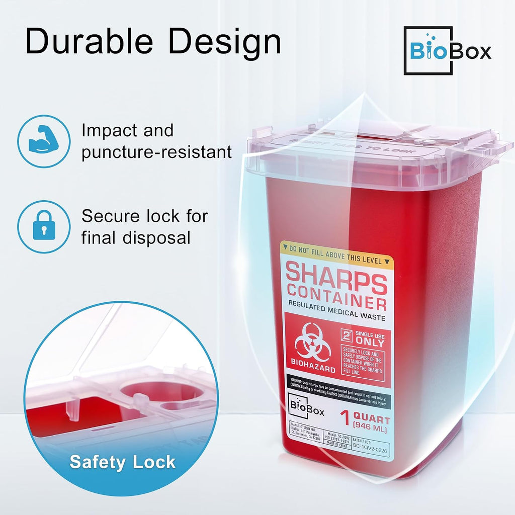 Sharps Container - Small Sharps Containers for Home Use, Travel & Disposal | 1 Quart (Pack of 1), Portable
