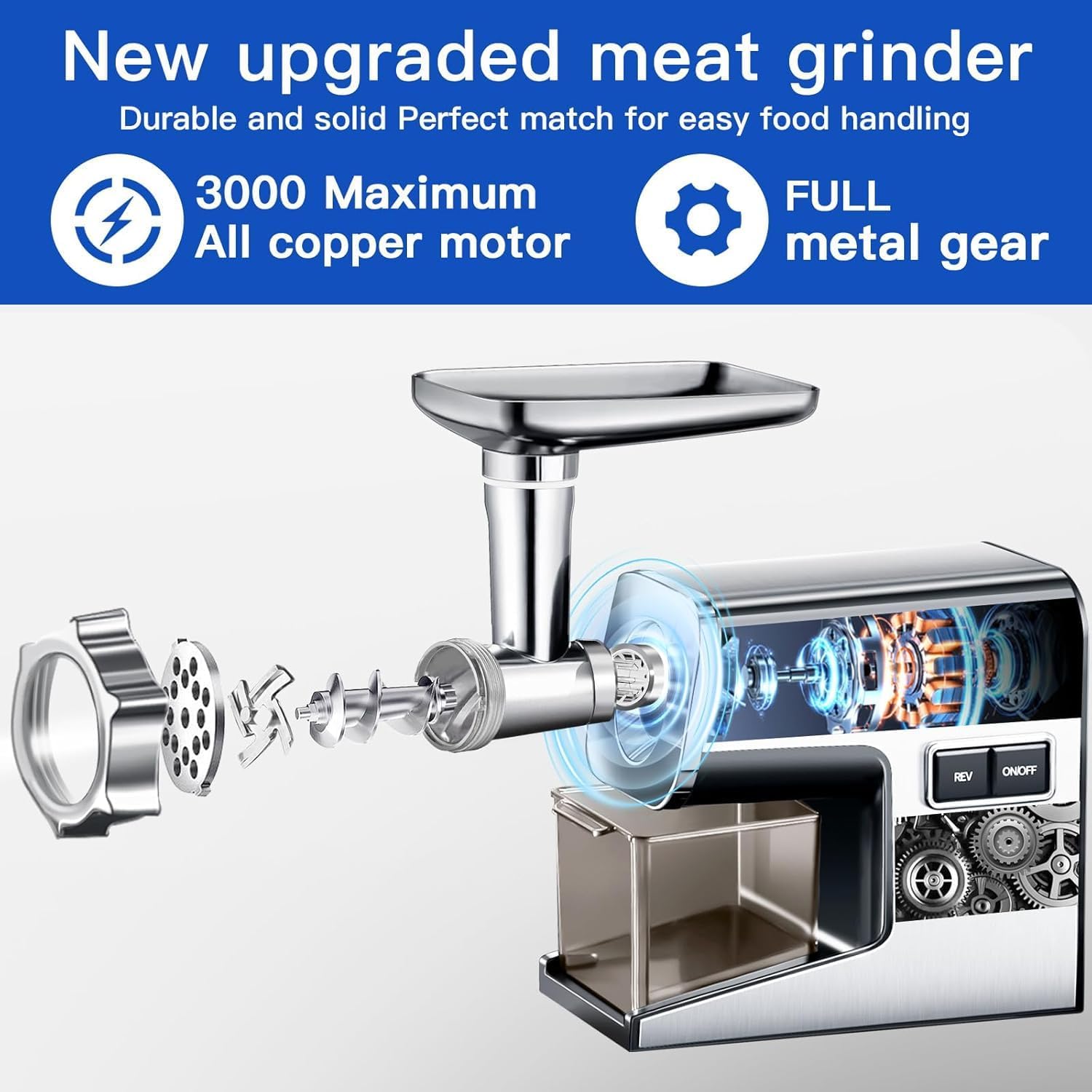 3000W Electric Meat Grinder 304 Stainless Steel Heavy Duty Mincer
