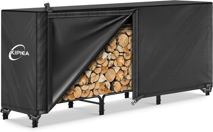 8FT Waterproof Firewood Storage Log Rack Cover, Heavy Duty 600D Outdoor Wood Storage Rack Cover with Buckles and