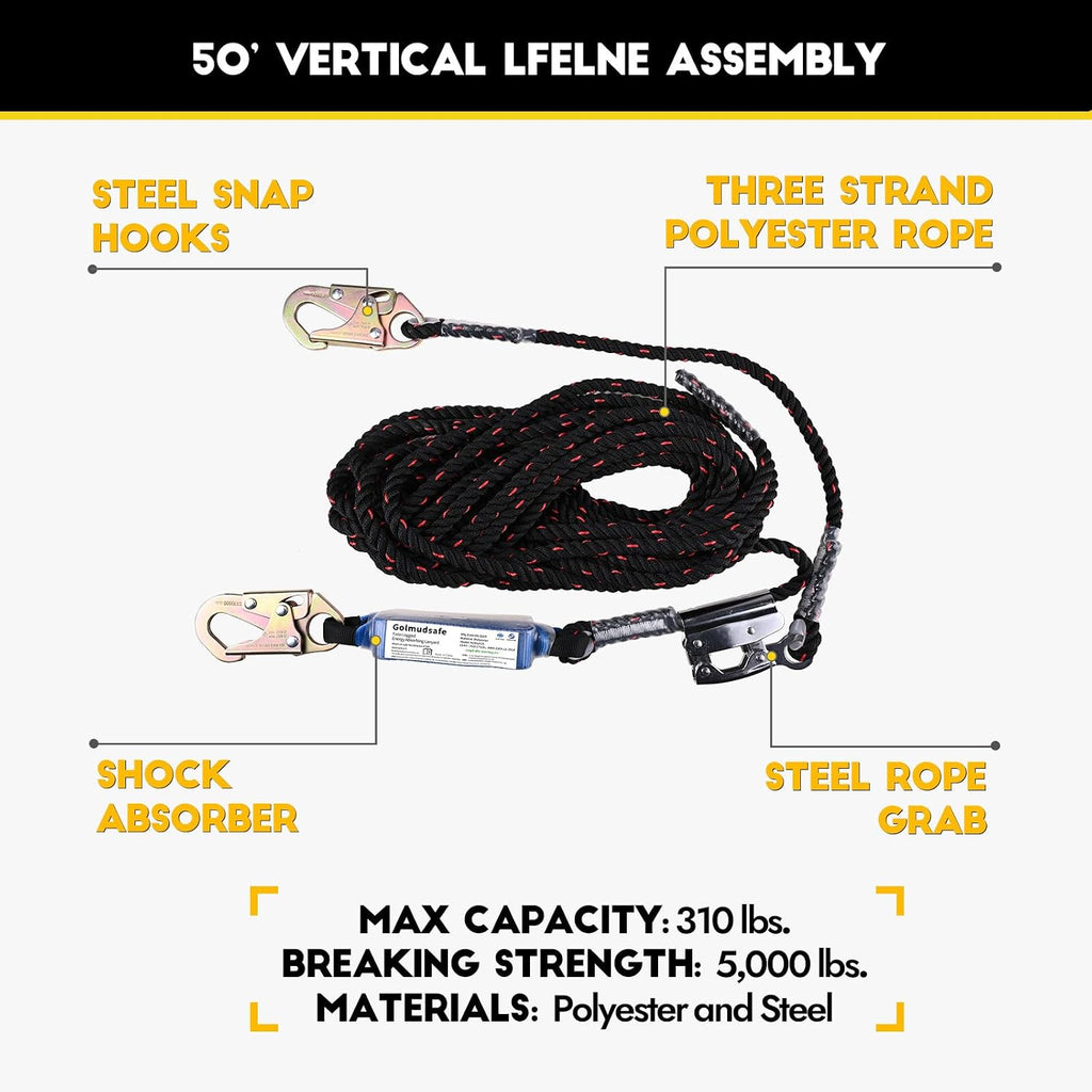 50ft Roofer's Safety Bucket Kit – Warthog Pass-Thru Safety Harness, Reusable Roof Anchor, and 50ft Vertical Lifeline
