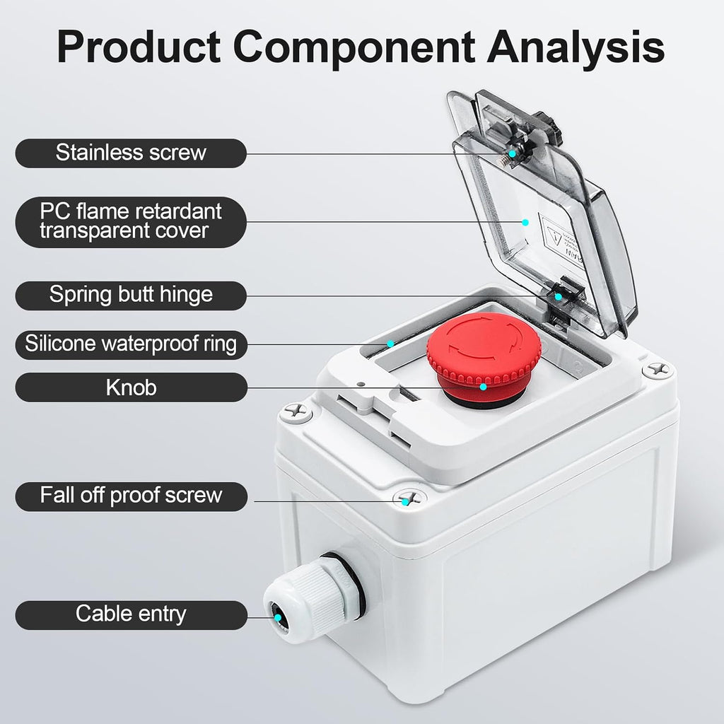 Emergency Stop Button with Cover, Waterproof Push Button Switch Box