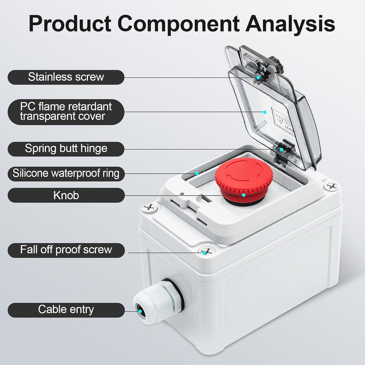 Emergency Stop Button with Cover, Waterproof Push Button Switch Box