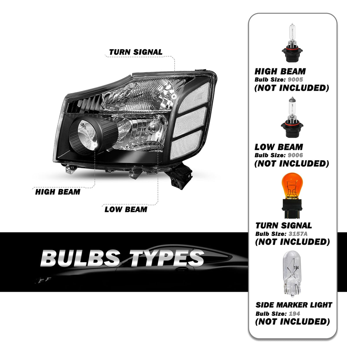 Halogen Headlight Assembly Compatible with 2004-2015 Nissan Titan