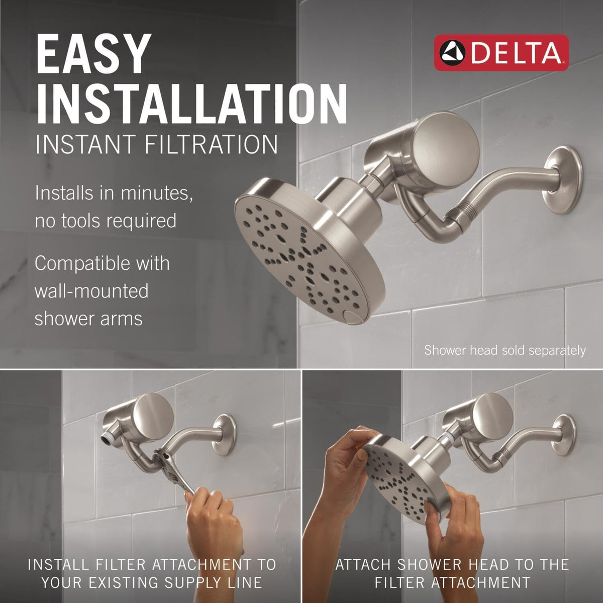 Faucet Clarifi Premium Shower Filter Attachment with Filter, Hard Water Shower Filter, Shower Head Filter, Stainless
