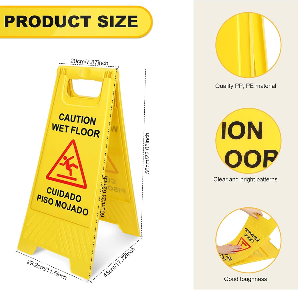 12 Pack Caution Wet Floor Sign - 23.62" Wet Floor Double-Sided Cuidado Piso Mojado Foldable Bilingual Alert Sign for