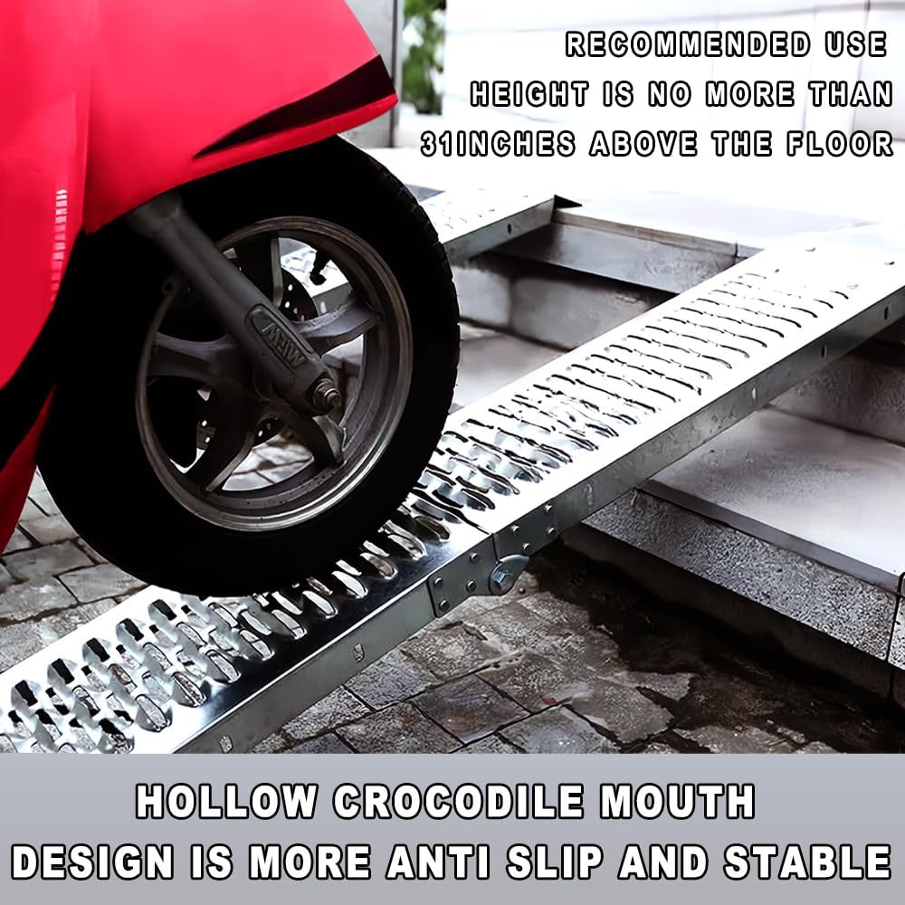 Alloy Steel Motorcycle Ramp, 750 Lbs Capacity, 78in Folding Loading Ramp with Load Straps for Pickup Trucks