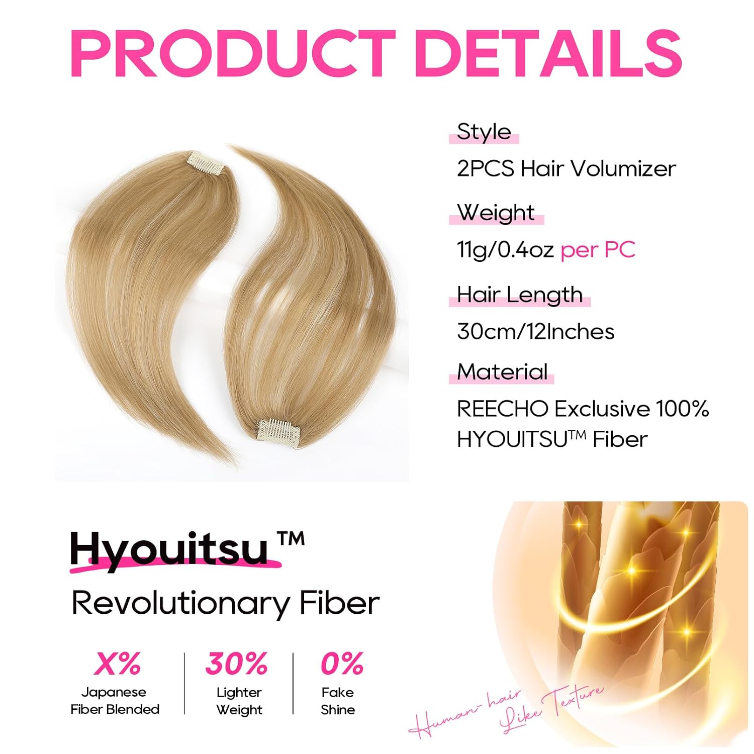 Clip in Hair Volumizer, 2PCS 12 inch Short Thick Clip in Hairpieces Adding Extra Volume Hair Extensions for Women