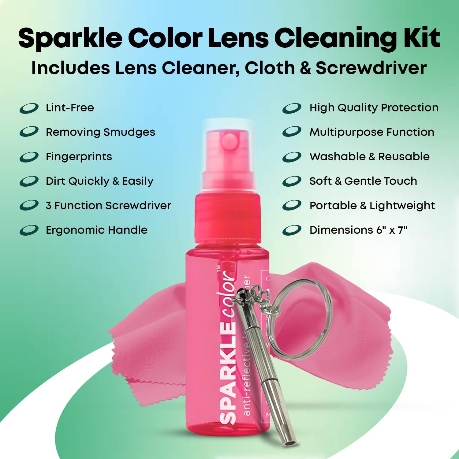 Sparkle Anti-Reflective Safe Lens Cleaner & Repair Kit – (2) 1oz Glasses Cleaner Spray, (2) Microfiber Cloth &