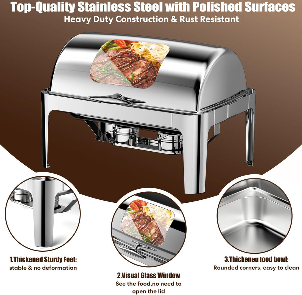 13QT Roll Top Chafing Dishes for Buffet: (Visual Chafing Dish)