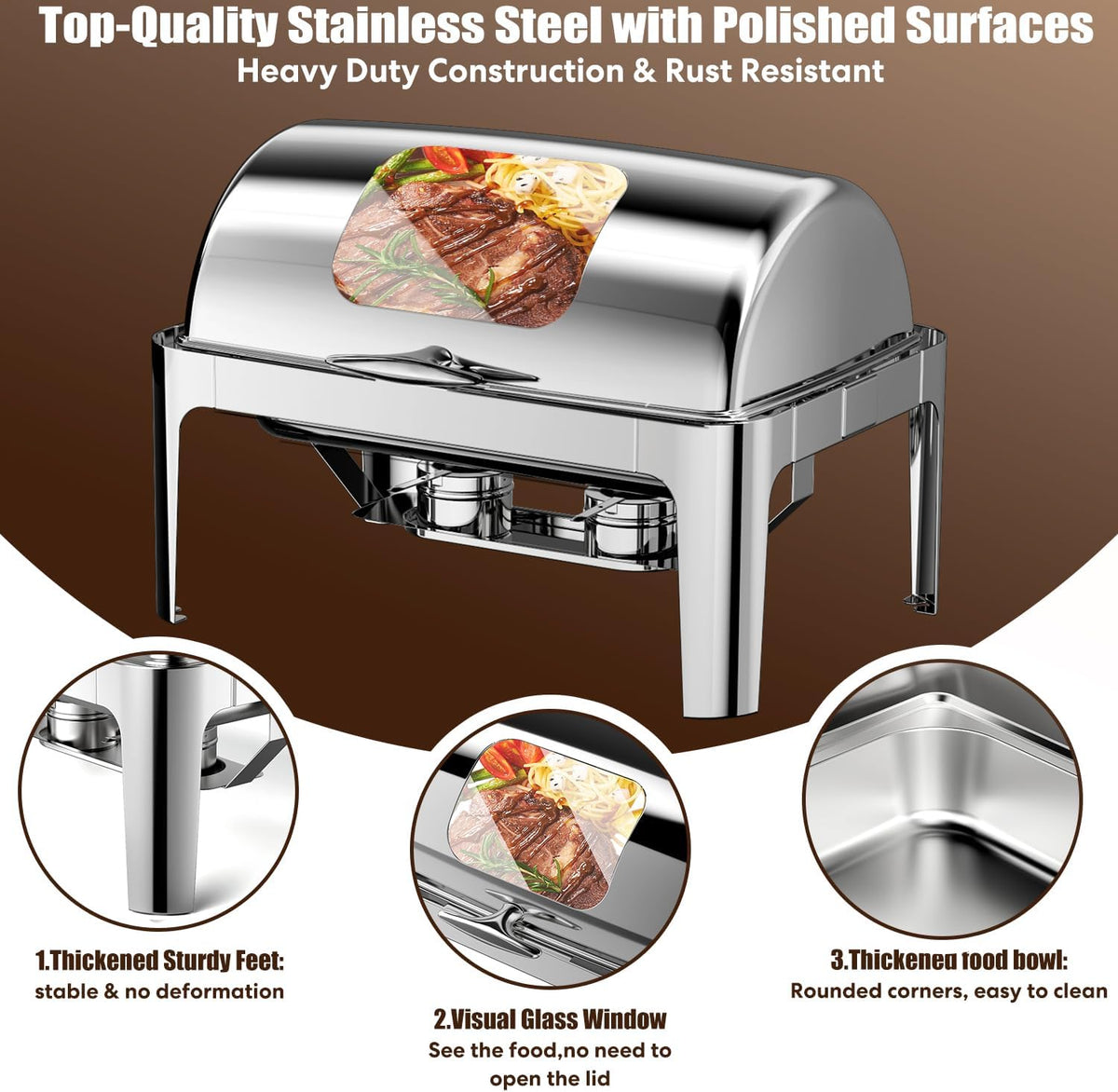 13QT Roll Top Chafing Dishes for Buffet: (Visual Chafing Dish)