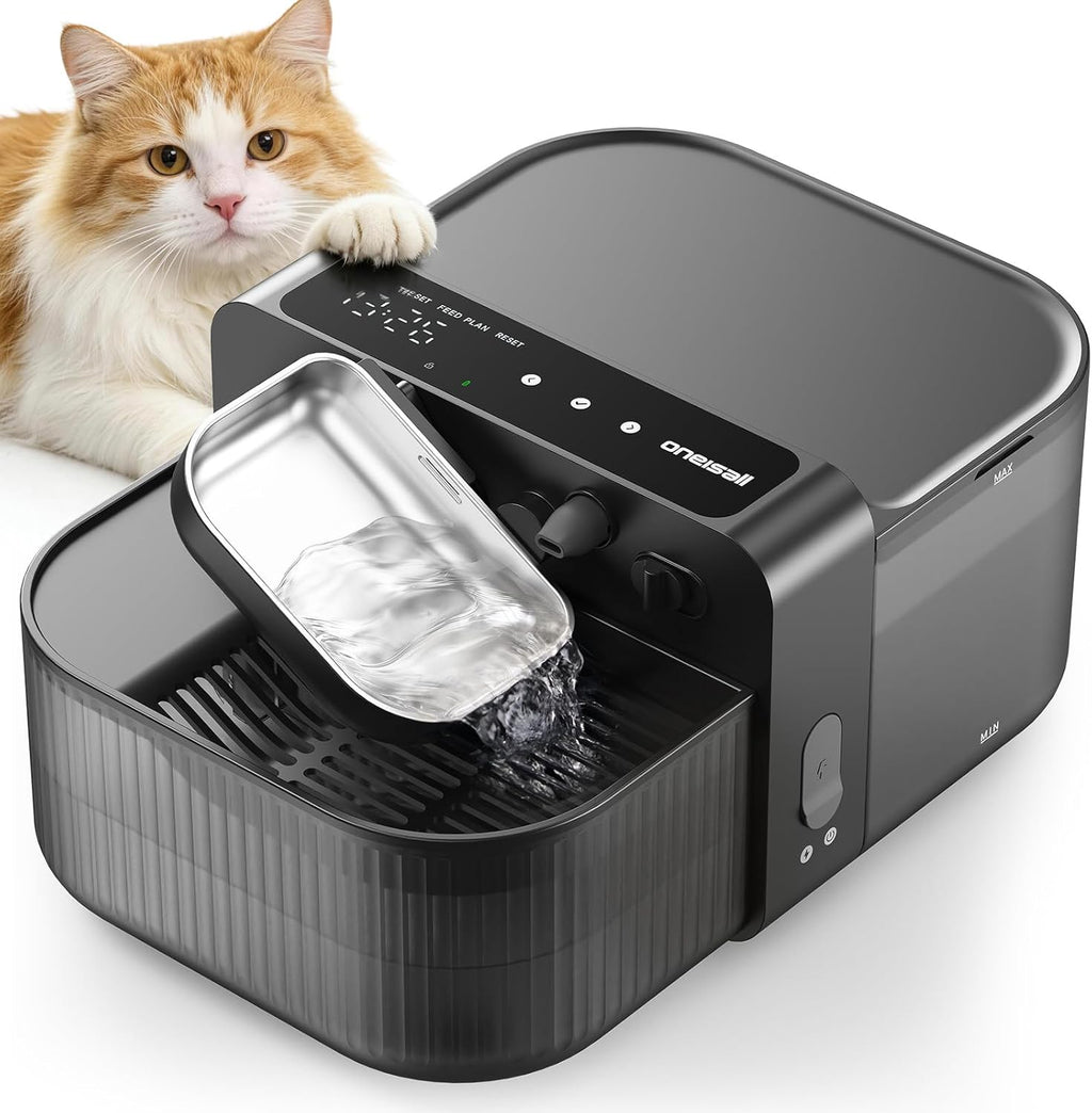 Wireless Filterless Cat Water Fountain, Separate Clean and Dirty Water Pet Fountain with Stainless Steel Bowl