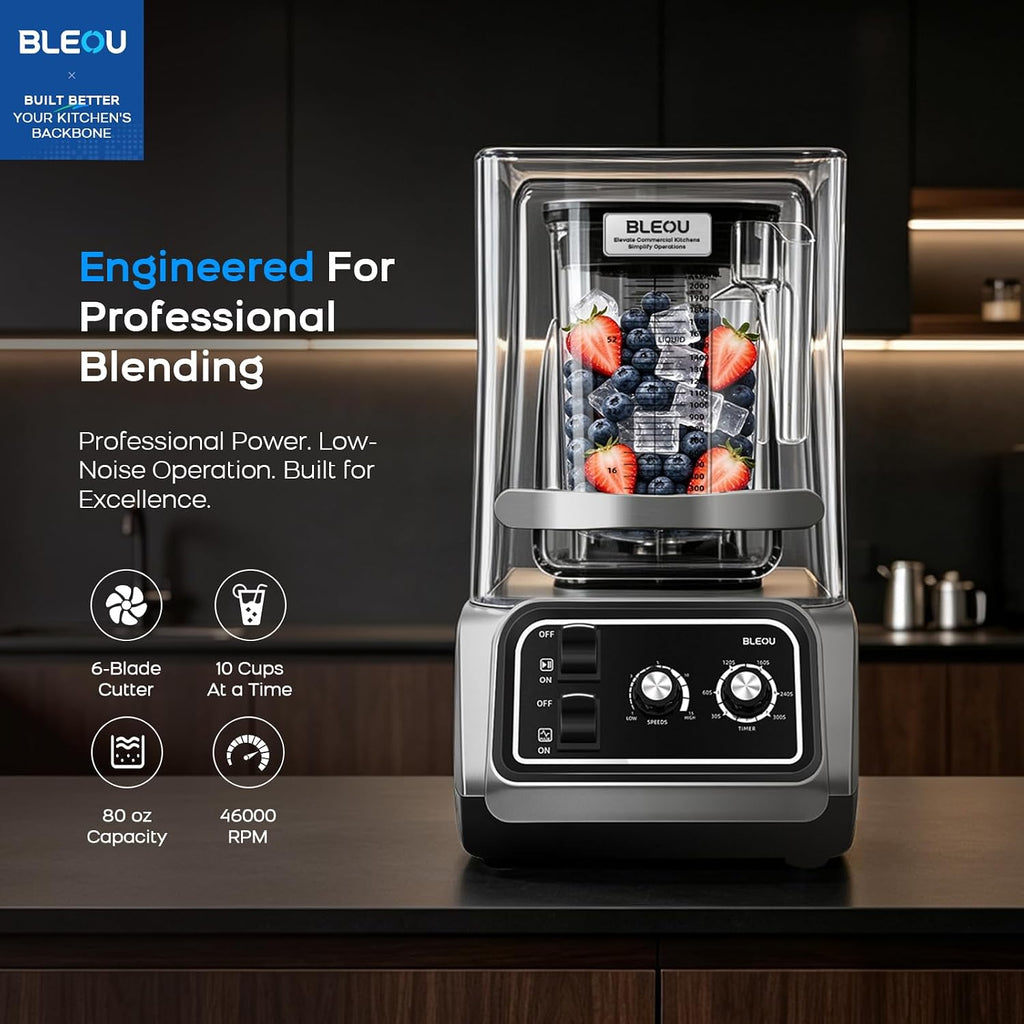 Commercial Blender Heavy Duty, 2200W Professional Quiet Blender