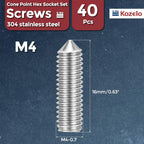 40pcs Cone Point Socket Set Screws-M4-0.7x16mm 18-8 Stainless Steel