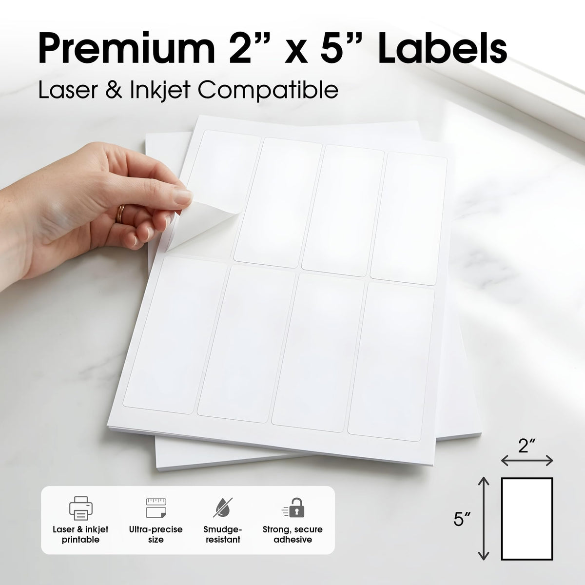 2" X 5" Matte White Printable Shipping Labels (250 Sheets, 2000 Stickers)