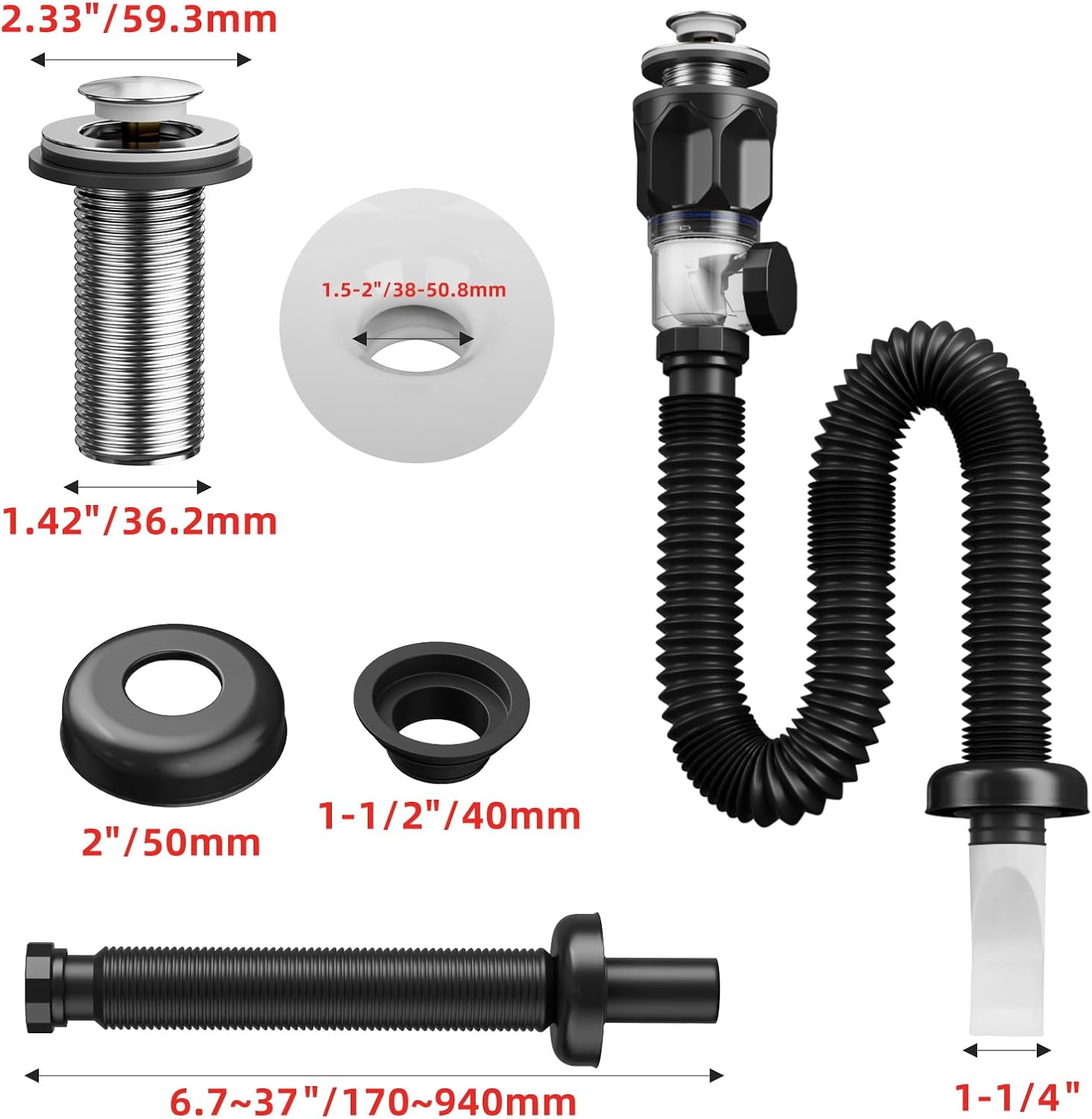 Bathroom Sink Drain Kit with Flexible Expandable P-Trap Sink Drain Pipe Tube Anti-Odor Bathroom Sink Drain Pipe for