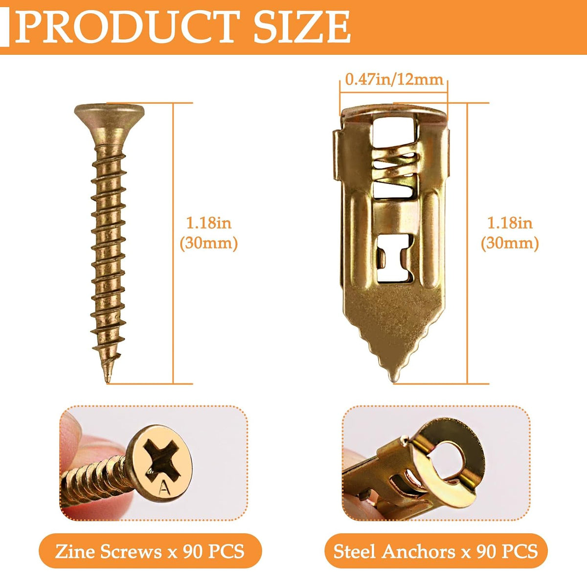 90-Pack Drive-in Toggle Bolts for Drywall, 1/4" x 1-1/4" Self-Drilling Hollow Wall Anchors, No Pre-Drill Required for