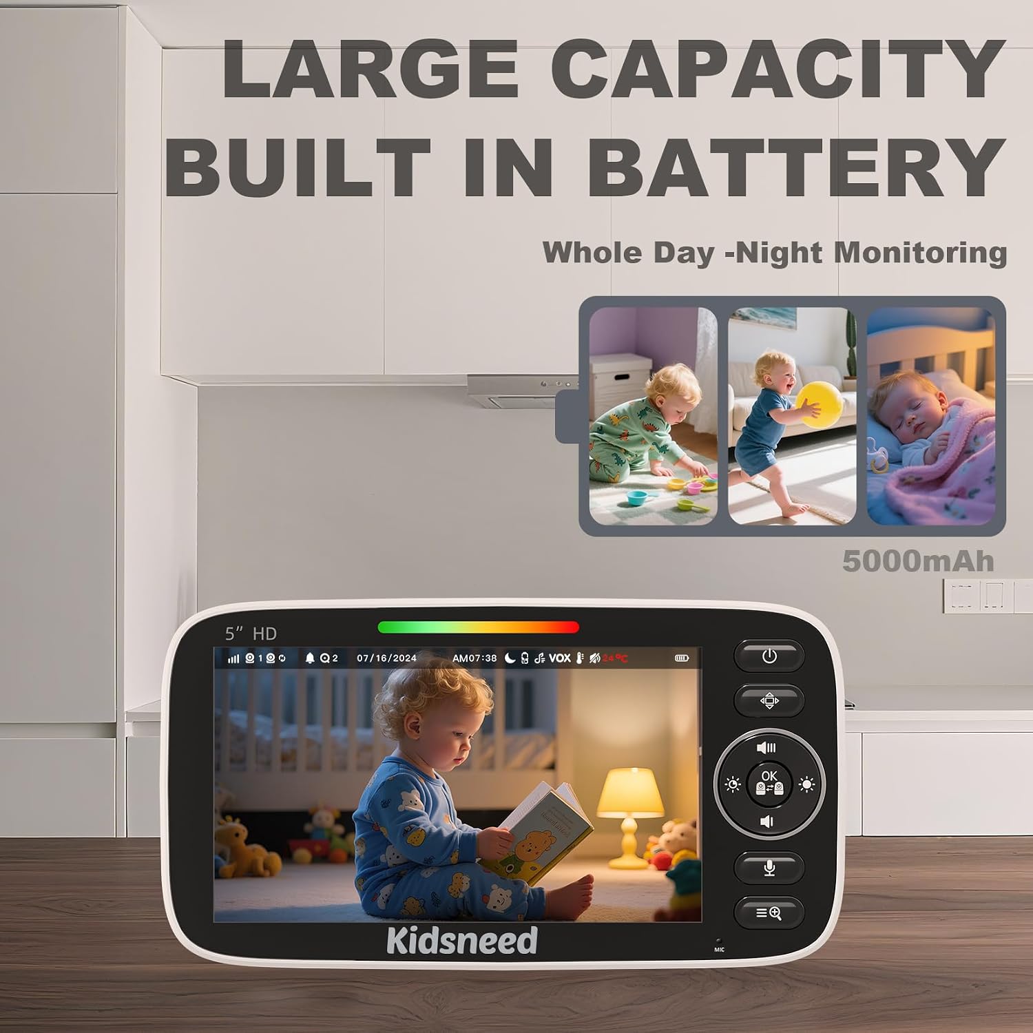 5” Baby Monitor with Camera and Audio No WiFi | 48H Battery Life, Night Vision, Two Way Talk, Remote Pan Tilt Zoom