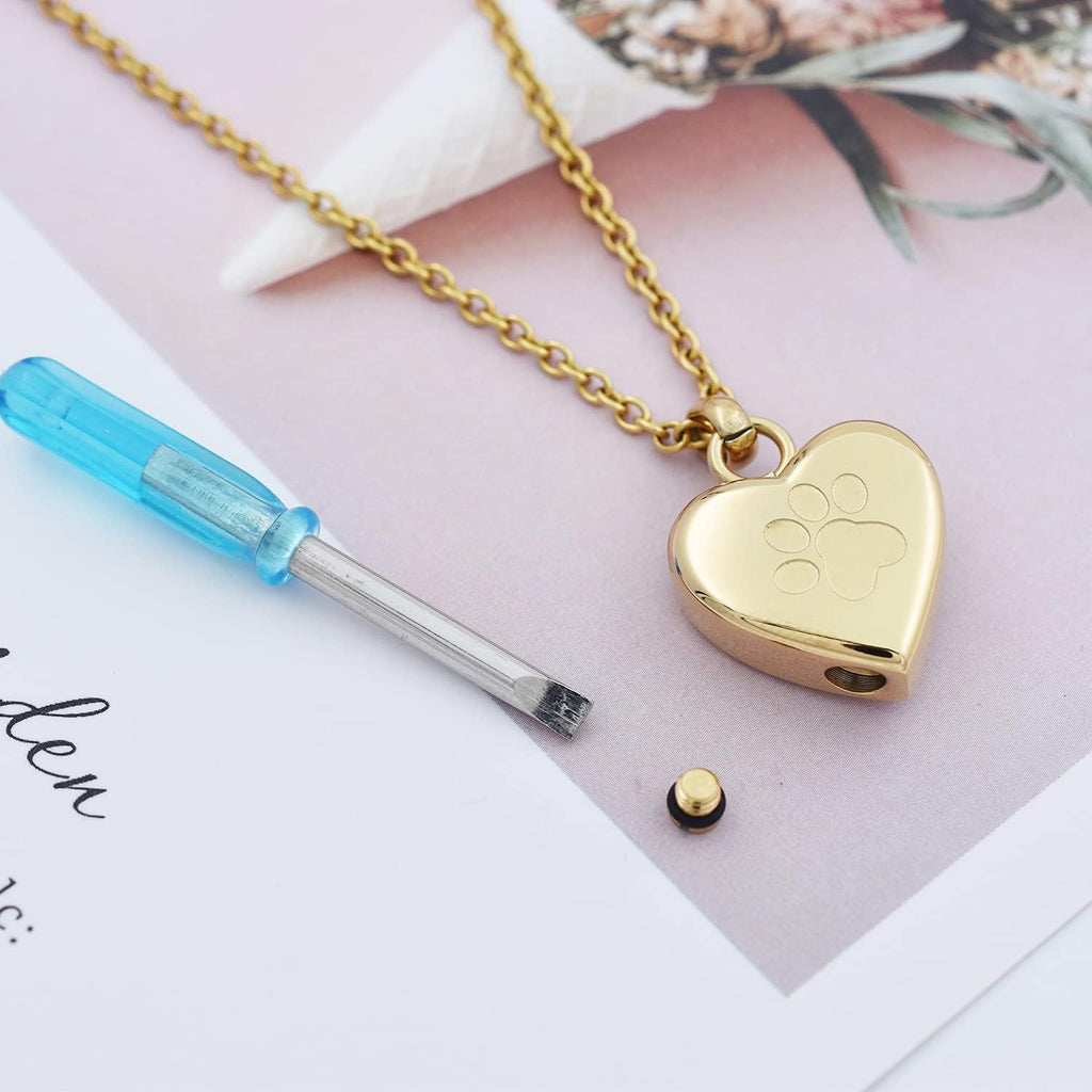 Pet Urn Necklace Heart Memorial Urn Pendant Dog Cat Keepsake Funeral Jewelry 316L Stainess Steel Paw Print Cremation