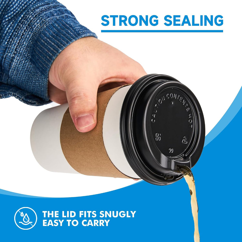 16 oz Paper Coffee Cups with Lids, Sleeves and Stirrers, 100 Pack