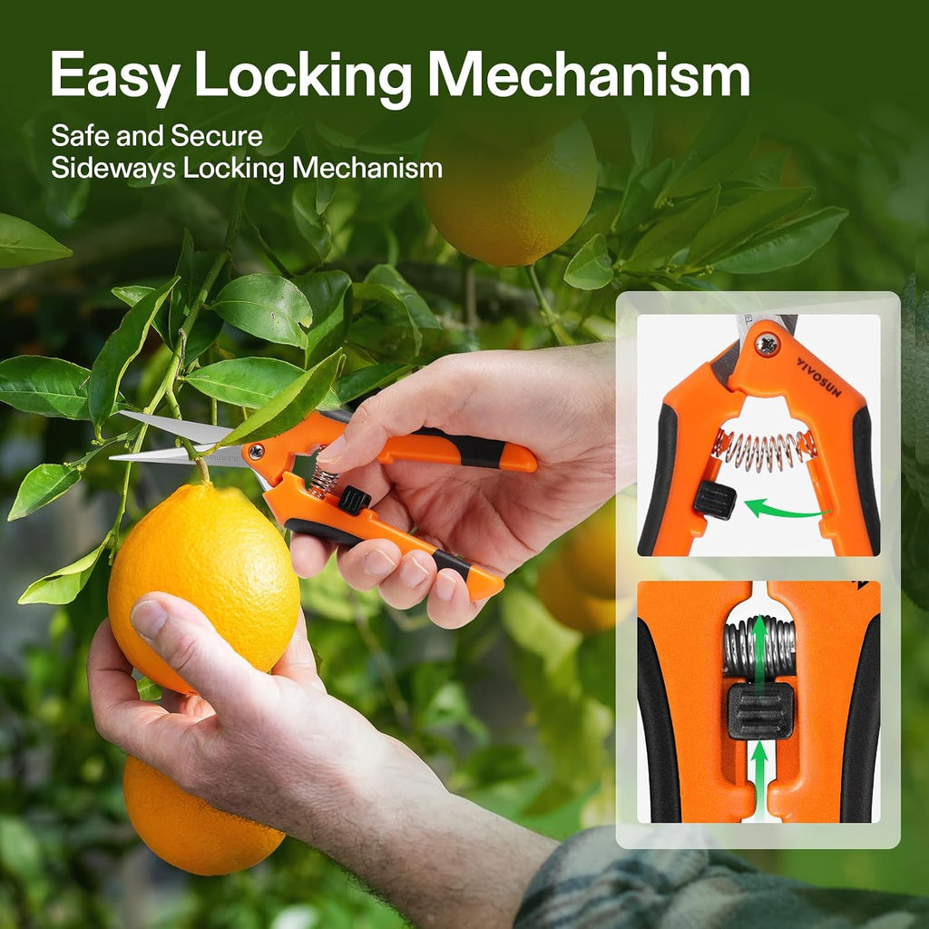 Gardening Hand Pruner Pruning Shear with Straight Stailess Steel Blades (2Pack Orange)