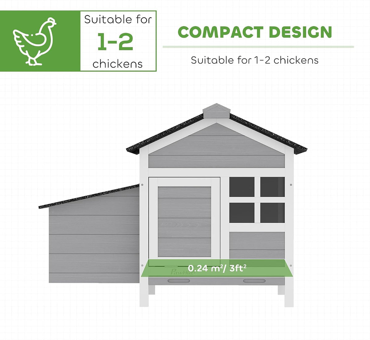 Chicken Coop Outdoor Weatherproof for 1-2 Chickens 36" x 25" x 27"
